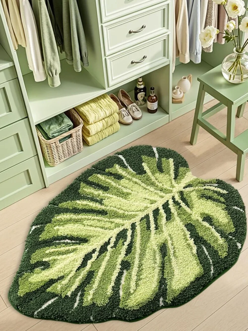 Leaf Bathroom Rugs Monstera, 23.5x31.5 Soft Fluffy Cute Bath Mat with Non Slip B